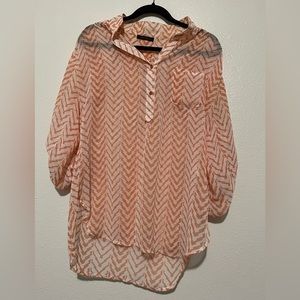 XTaren Women’s Medium Polyester Orange White Chevron Pullover Blouse Top